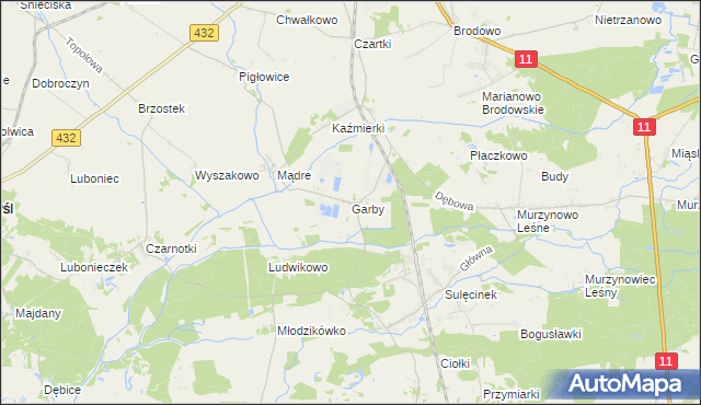 mapa Garby gmina Krzykosy, Garby gmina Krzykosy na mapie Targeo
