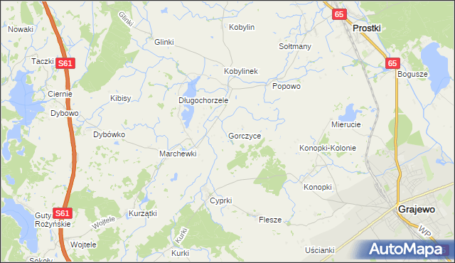 mapa Gorczyce gmina Prostki, Gorczyce gmina Prostki na mapie Targeo