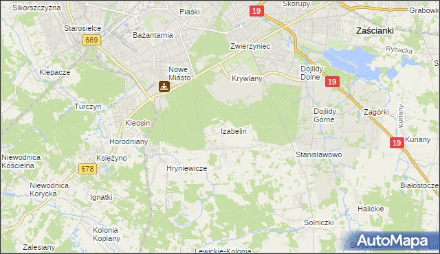 mapa Izabelin gmina Juchnowiec Kościelny, Izabelin gmina Juchnowiec Kościelny na mapie Targeo