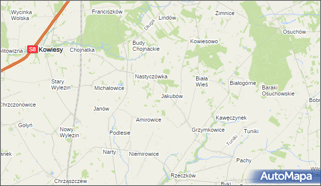 mapa Jakubów gmina Kowiesy, Jakubów gmina Kowiesy na mapie Targeo