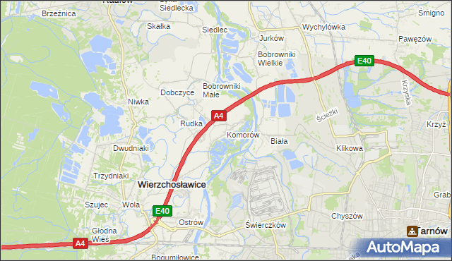 mapa Komorów gmina Wierzchosławice, Komorów gmina Wierzchosławice na mapie Targeo