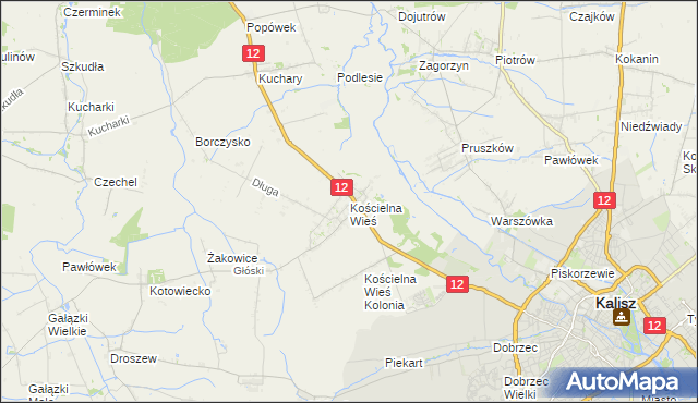 mapa Kościelna Wieś gmina Gołuchów, Kościelna Wieś gmina Gołuchów na mapie Targeo