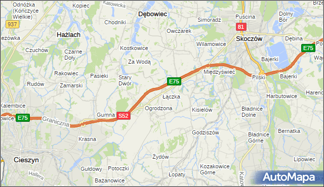 mapa Łączka gmina Dębowiec, Łączka gmina Dębowiec na mapie Targeo