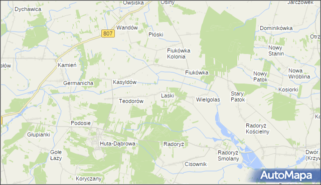 mapa Laski gmina Krzywda, Laski gmina Krzywda na mapie Targeo