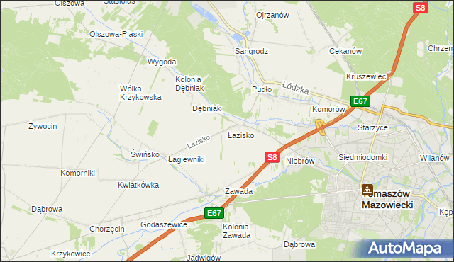 mapa Łazisko gmina Tomaszów Mazowiecki, Łazisko gmina Tomaszów Mazowiecki na mapie Targeo