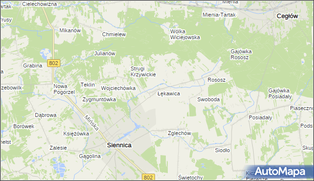 mapa Łękawica gmina Siennica, Łękawica gmina Siennica na mapie Targeo