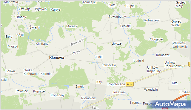 mapa Liski gmina Klonowa, Liski gmina Klonowa na mapie Targeo