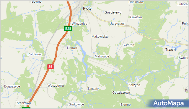 mapa Makowice gmina Płoty, Makowice gmina Płoty na mapie Targeo