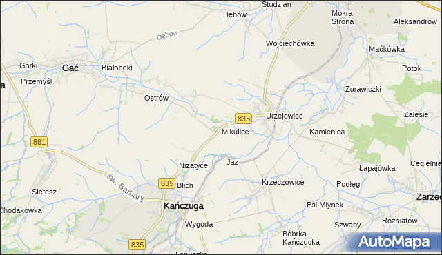 mapa Mikulice gmina Gać, Mikulice gmina Gać na mapie Targeo