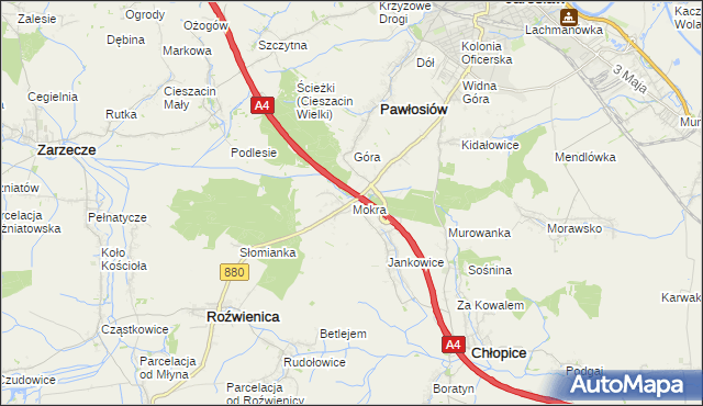 mapa Mokra gmina Roźwienica, Mokra gmina Roźwienica na mapie Targeo