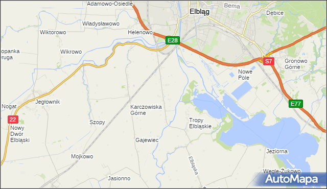 mapa Raczki Elbląskie, Raczki Elbląskie na mapie Targeo