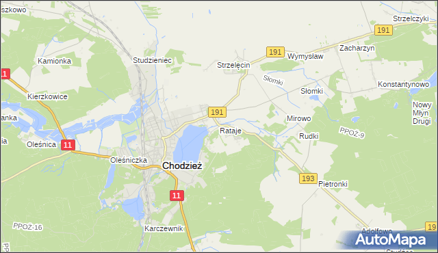 mapa Rataje gmina Chodzież, Rataje gmina Chodzież na mapie Targeo