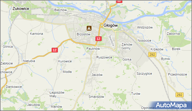 mapa Ruszowice gmina Głogów, Ruszowice gmina Głogów na mapie Targeo