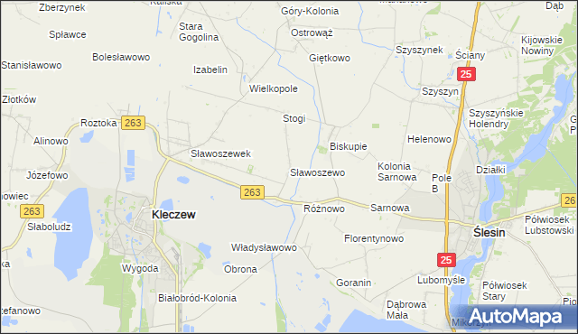 mapa Sławoszewo gmina Kleczew, Sławoszewo gmina Kleczew na mapie Targeo