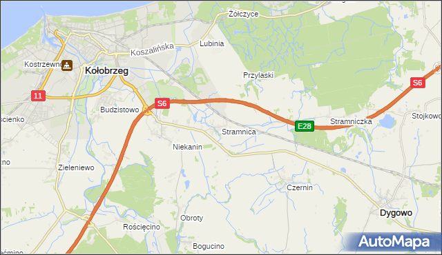 mapa Stramnica gmina Kołobrzeg, Stramnica gmina Kołobrzeg na mapie Targeo