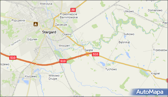 mapa Święte gmina Stargard, Święte gmina Stargard na mapie Targeo