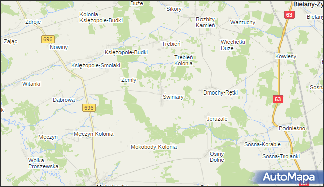 mapa Świniary gmina Mokobody, Świniary gmina Mokobody na mapie Targeo