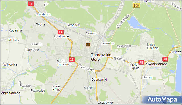 mapa Tarnowskie Góry, Tarnowskie Góry na mapie Targeo