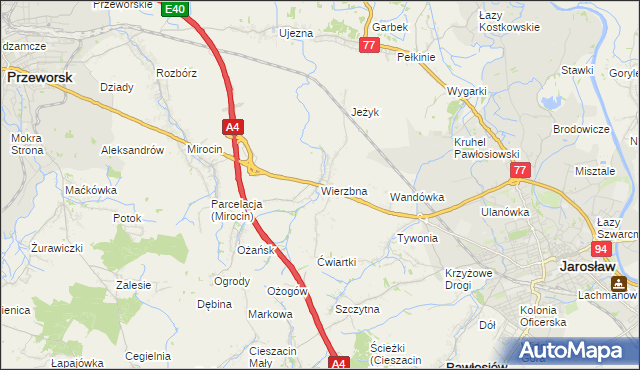 mapa Wierzbna gmina Pawłosiów, Wierzbna gmina Pawłosiów na mapie Targeo