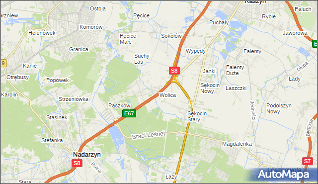 mapa Wolica gmina Nadarzyn, Wolica gmina Nadarzyn na mapie Targeo