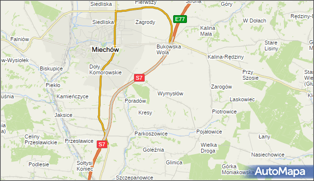 mapa Wymysłów gmina Miechów, Wymysłów gmina Miechów na mapie Targeo