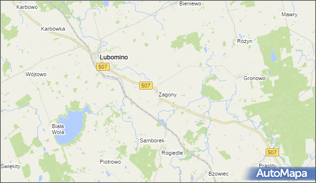 mapa Zagony gmina Lubomino, Zagony gmina Lubomino na mapie Targeo