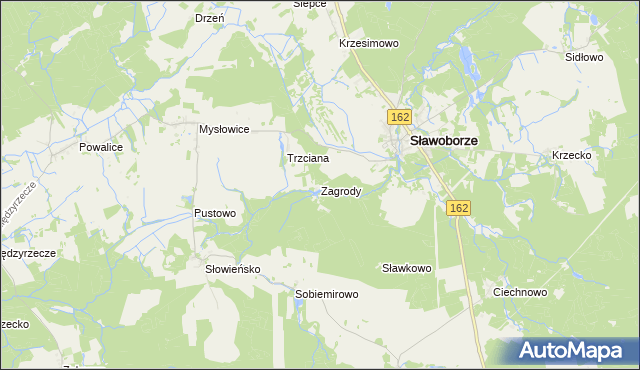 mapa Zagrody gmina Sławoborze, Zagrody gmina Sławoborze na mapie Targeo