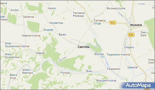 mapa Zakrzew powiat lubelski, Zakrzew powiat lubelski na mapie Targeo