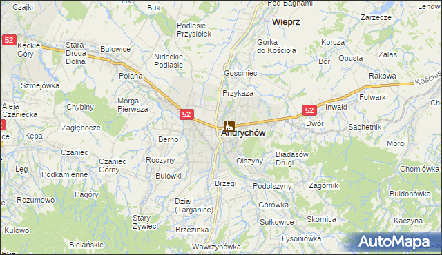 mapa Andrychów, Andrychów na mapie Targeo