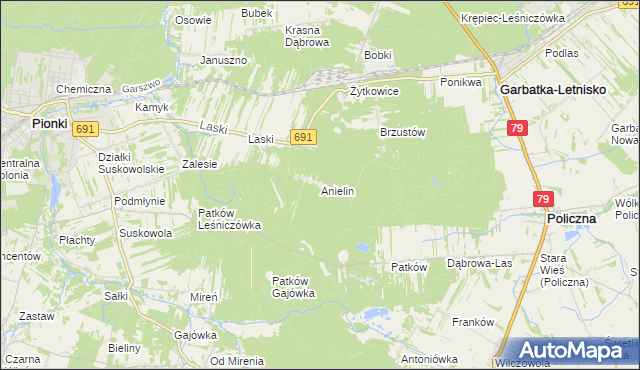 mapa Anielin gmina Garbatka-Letnisko, Anielin gmina Garbatka-Letnisko na mapie Targeo