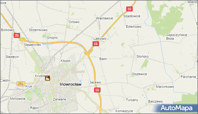 mapa Balin gmina Inowrocław, Balin gmina Inowrocław na mapie Targeo