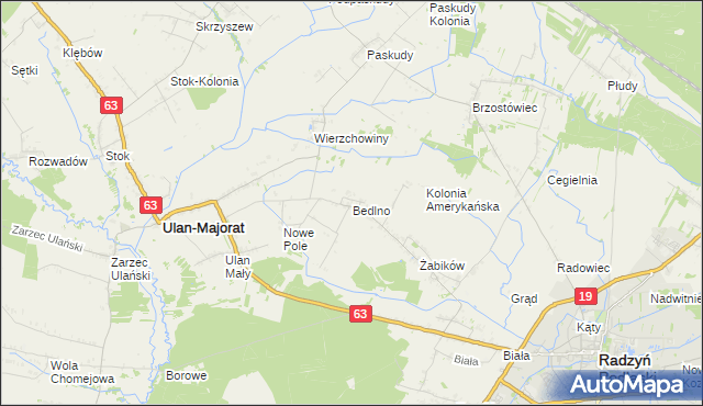 mapa Bedlno gmina Radzyń Podlaski, Bedlno gmina Radzyń Podlaski na mapie Targeo