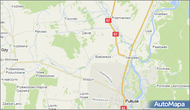 mapa Białowieża gmina Pułtusk, Białowieża gmina Pułtusk na mapie Targeo