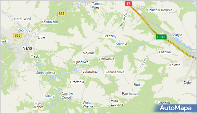 mapa Chlewiska gmina Narol, Chlewiska gmina Narol na mapie Targeo