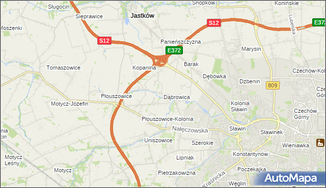 mapa Dąbrowica gmina Jastków, Dąbrowica gmina Jastków na mapie Targeo