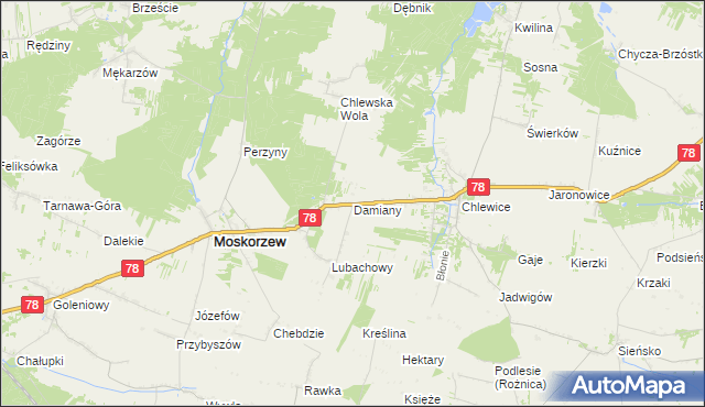 mapa Damiany gmina Moskorzew, Damiany gmina Moskorzew na mapie Targeo