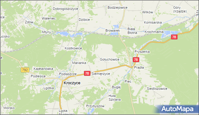 mapa Gołuchowice gmina Kroczyce, Gołuchowice gmina Kroczyce na mapie Targeo