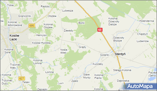 mapa Grądy gmina Sterdyń, Grądy gmina Sterdyń na mapie Targeo