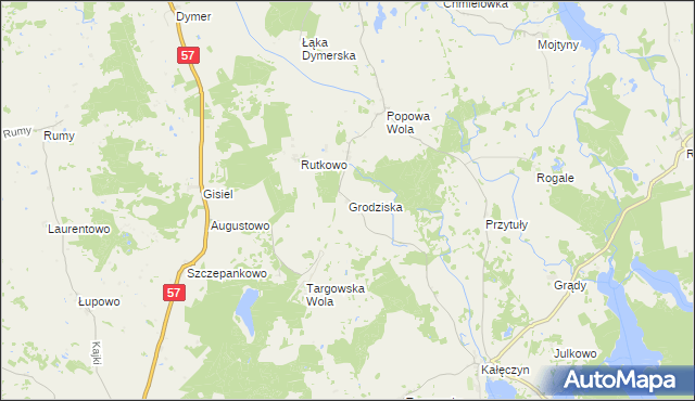 mapa Grodziska gmina Dźwierzuty, Grodziska gmina Dźwierzuty na mapie Targeo