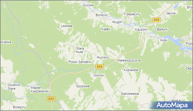 mapa Hucisko gmina Krasnobród, Hucisko gmina Krasnobród na mapie Targeo