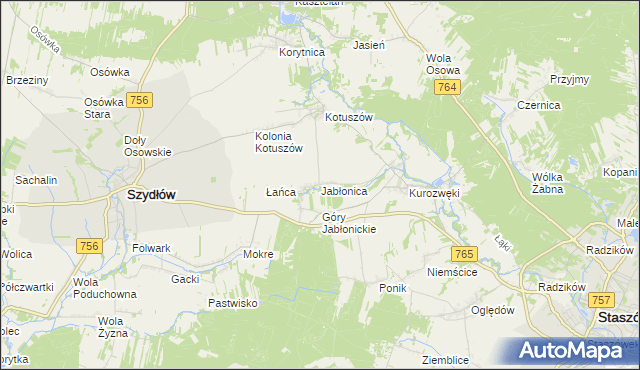 mapa Jabłonica gmina Szydłów, Jabłonica gmina Szydłów na mapie Targeo