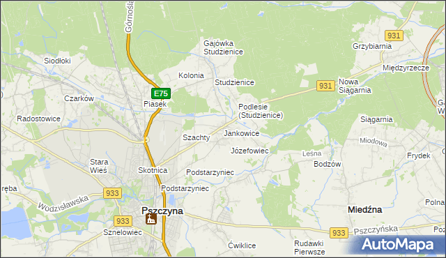 mapa Jankowice gmina Pszczyna, Jankowice gmina Pszczyna na mapie Targeo