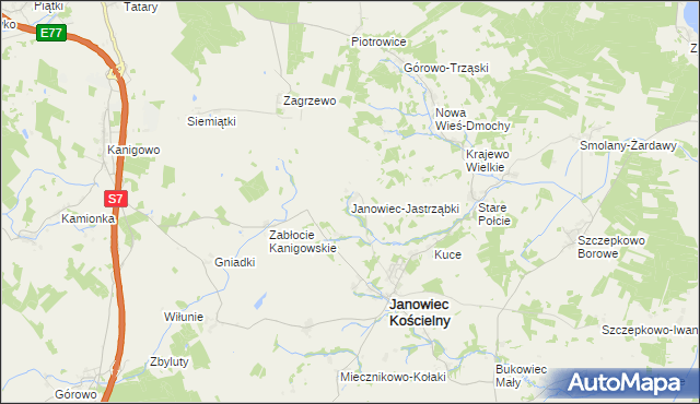 mapa Janowiec-Jastrząbki, Janowiec-Jastrząbki na mapie Targeo