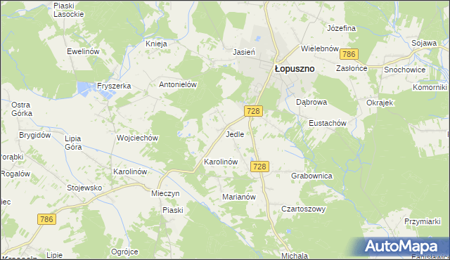 mapa Jedle gmina Łopuszno, Jedle gmina Łopuszno na mapie Targeo