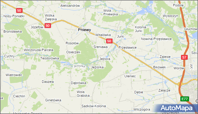 mapa Jeziora gmina Pniewy, Jeziora gmina Pniewy na mapie Targeo