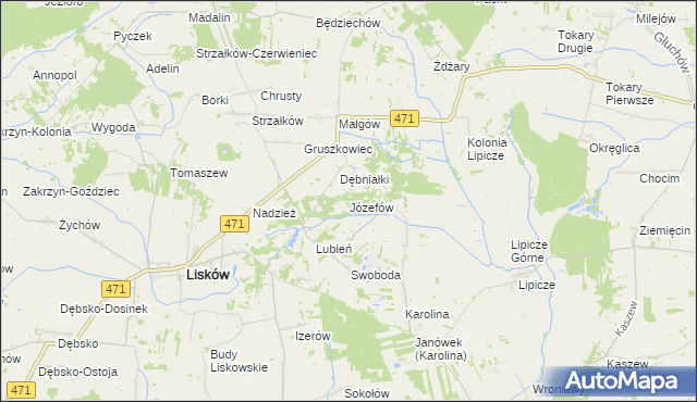 mapa Józefów gmina Lisków, Józefów gmina Lisków na mapie Targeo