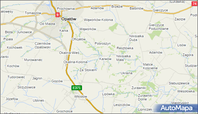 mapa Karwów gmina Opatów, Karwów gmina Opatów na mapie Targeo