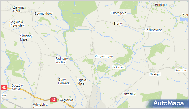 mapa Krzywiczyny, Krzywiczyny na mapie Targeo