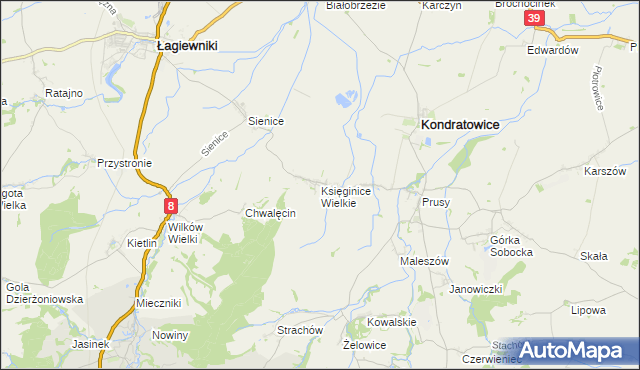 mapa Księginice Wielkie, Księginice Wielkie na mapie Targeo