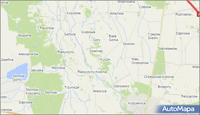 mapa Kuczki gmina Uniejów, Kuczki gmina Uniejów na mapie Targeo